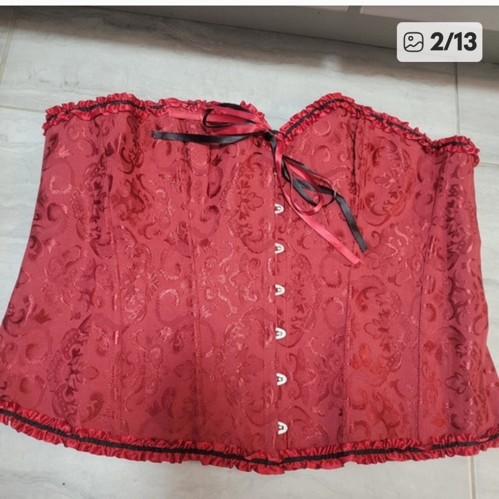Zhituemi Women's Sexy Red and Black Floral Lace Corset Size 7X - Picture 4 of 12